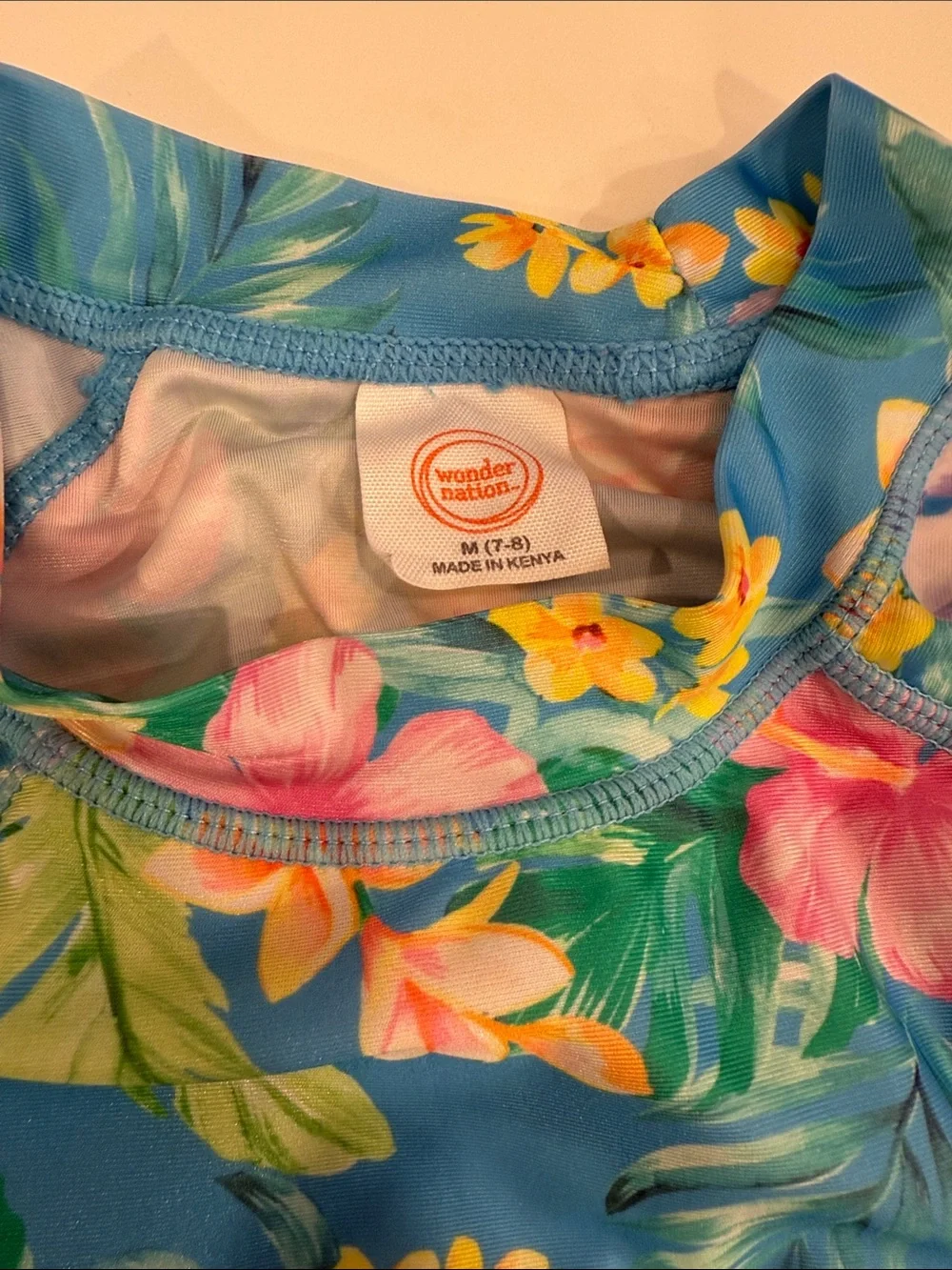 Girl’s Wonder Nation Floral Long-Sleeve Rash Guard Swim Set - Blue & Lavender